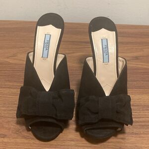 Prada Black Bow Suede Mules